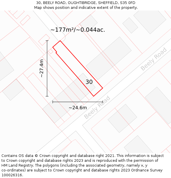 30, BEELY ROAD, OUGHTIBRIDGE, SHEFFIELD, S35 0FD: Plot and title map