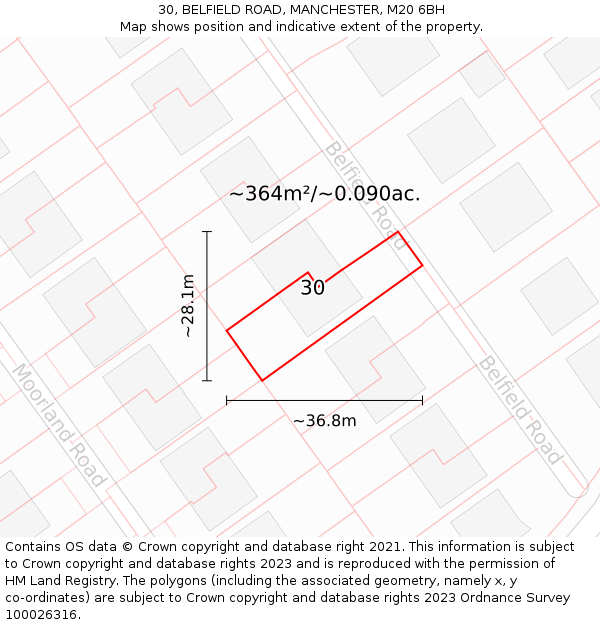 30, BELFIELD ROAD, MANCHESTER, M20 6BH: Plot and title map
