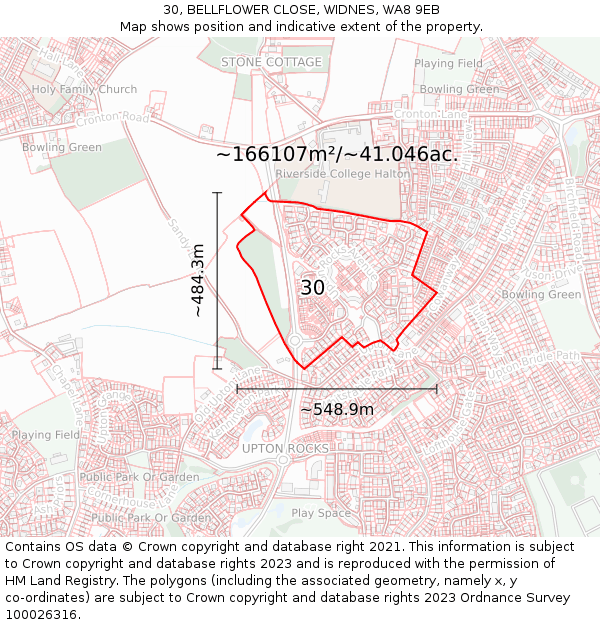 30, BELLFLOWER CLOSE, WIDNES, WA8 9EB: Plot and title map