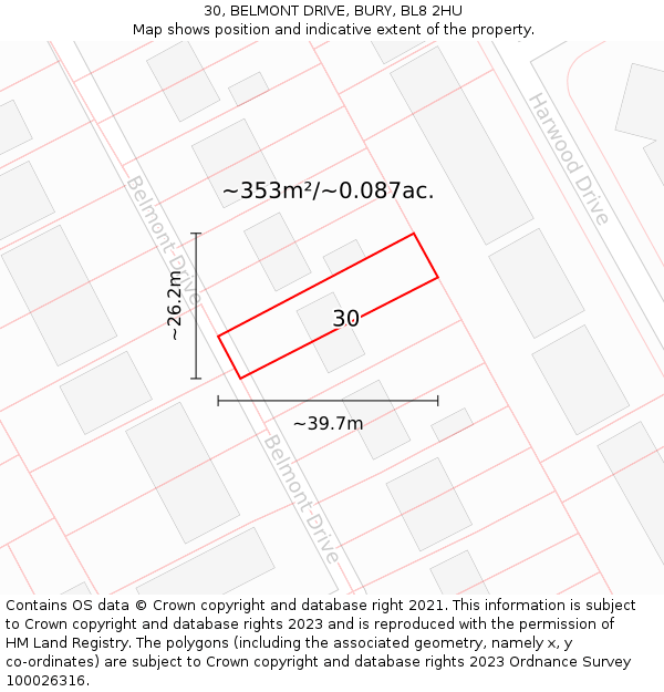 30, BELMONT DRIVE, BURY, BL8 2HU: Plot and title map