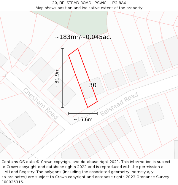 30, BELSTEAD ROAD, IPSWICH, IP2 8AX: Plot and title map