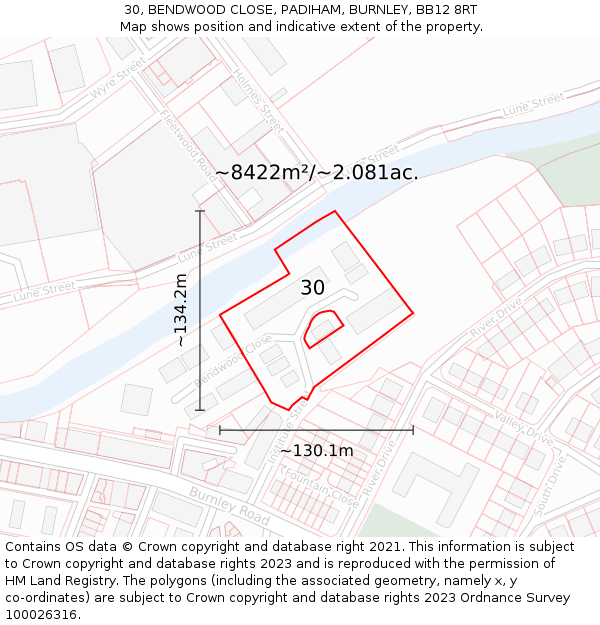 30, BENDWOOD CLOSE, PADIHAM, BURNLEY, BB12 8RT: Plot and title map