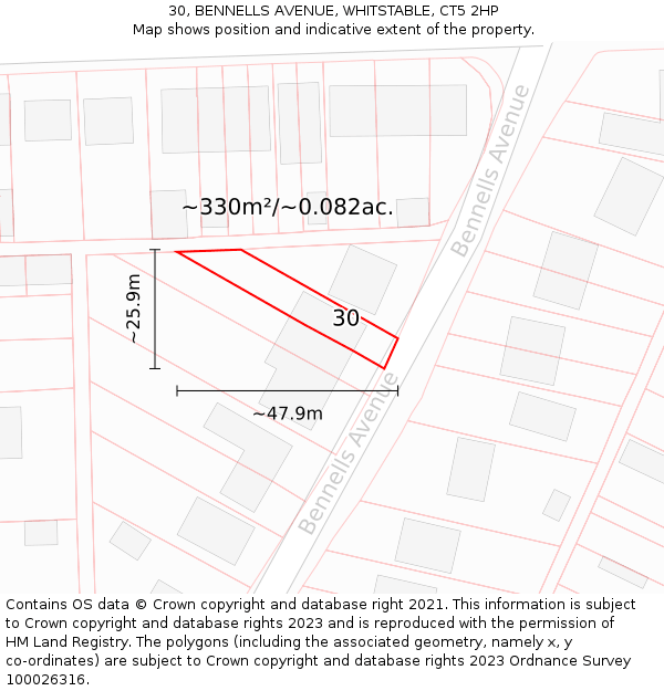 30, BENNELLS AVENUE, WHITSTABLE, CT5 2HP: Plot and title map