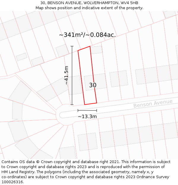 30, BENSON AVENUE, WOLVERHAMPTON, WV4 5HB: Plot and title map