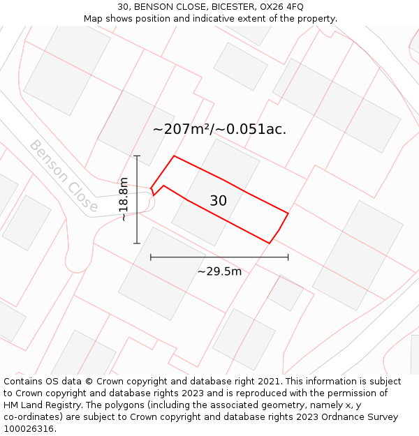 30, BENSON CLOSE, BICESTER, OX26 4FQ: Plot and title map