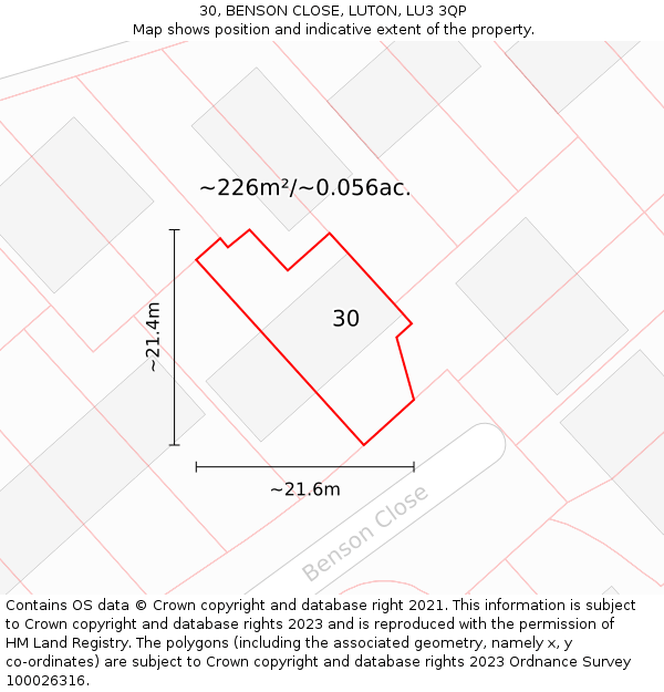 30, BENSON CLOSE, LUTON, LU3 3QP: Plot and title map