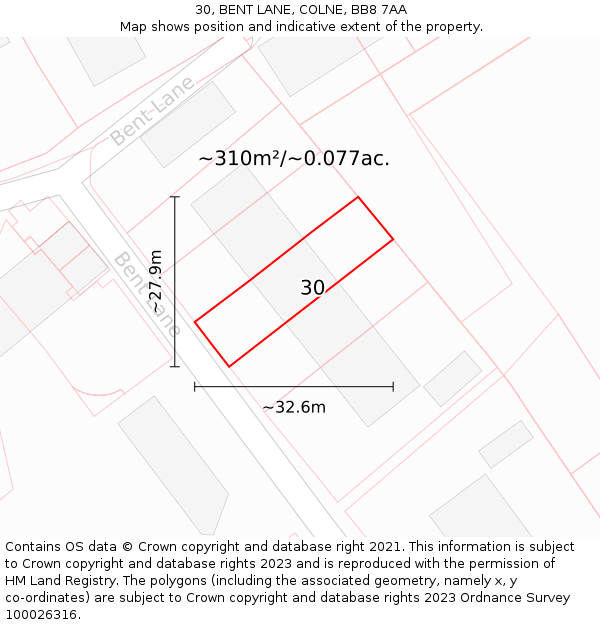 30, BENT LANE, COLNE, BB8 7AA: Plot and title map