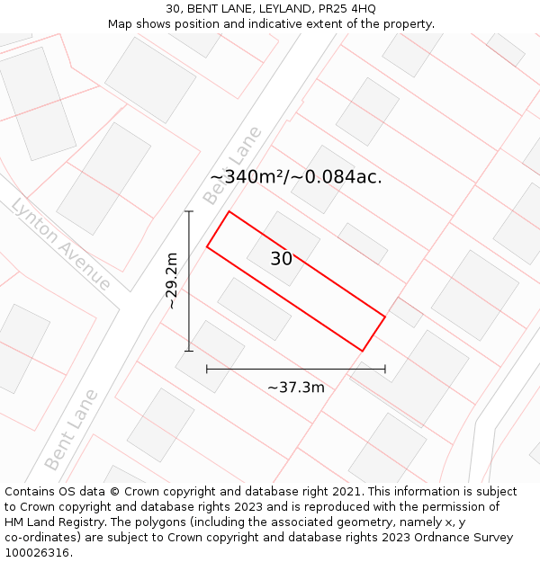 30, BENT LANE, LEYLAND, PR25 4HQ: Plot and title map
