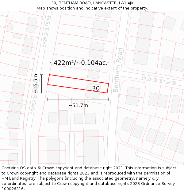 30, BENTHAM ROAD, LANCASTER, LA1 4JX: Plot and title map