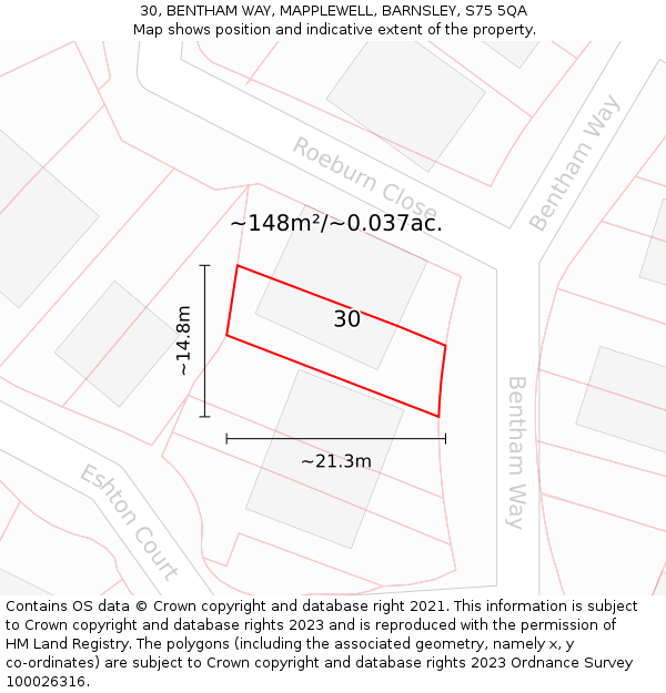 30, BENTHAM WAY, MAPPLEWELL, BARNSLEY, S75 5QA: Plot and title map
