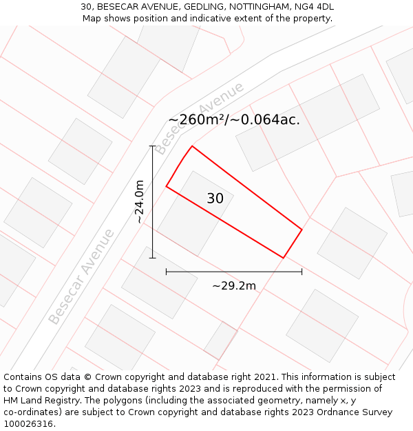 30, BESECAR AVENUE, GEDLING, NOTTINGHAM, NG4 4DL: Plot and title map