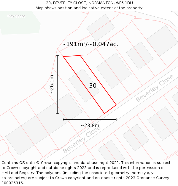 30, BEVERLEY CLOSE, NORMANTON, WF6 1BU: Plot and title map