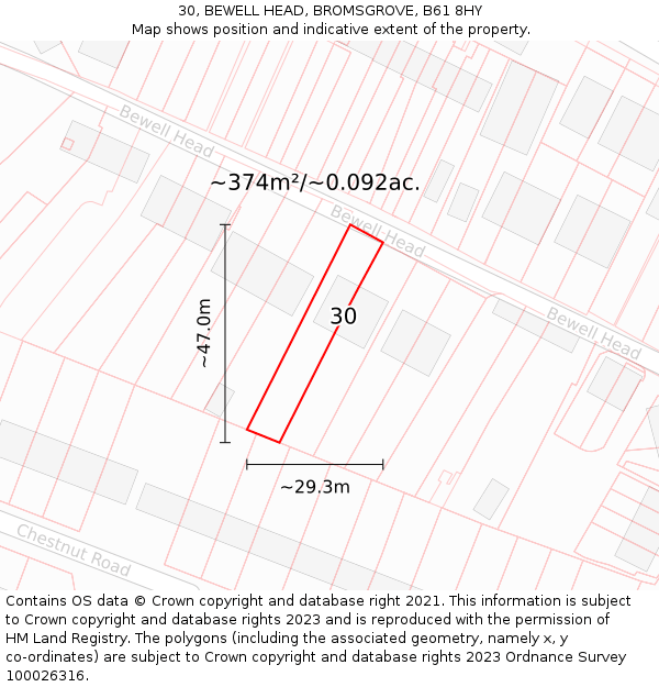 30, BEWELL HEAD, BROMSGROVE, B61 8HY: Plot and title map