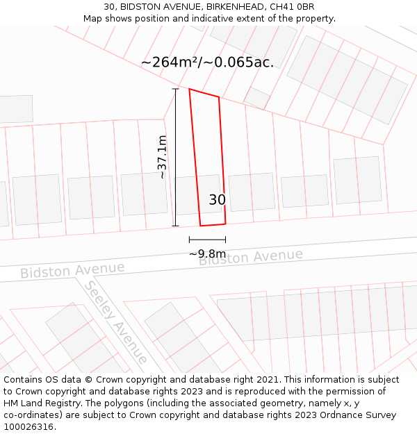 30, BIDSTON AVENUE, BIRKENHEAD, CH41 0BR: Plot and title map