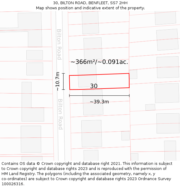30, BILTON ROAD, BENFLEET, SS7 2HH: Plot and title map
