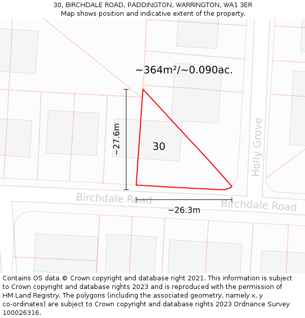 30, BIRCHDALE ROAD, PADDINGTON, WARRINGTON, WA1 3ER: Plot and title map