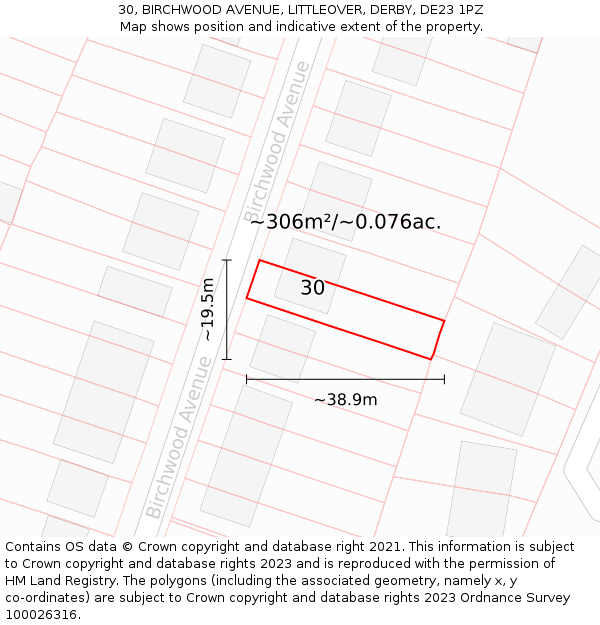 30, BIRCHWOOD AVENUE, LITTLEOVER, DERBY, DE23 1PZ: Plot and title map