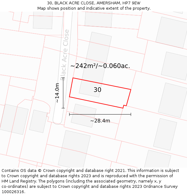 30, BLACK ACRE CLOSE, AMERSHAM, HP7 9EW: Plot and title map