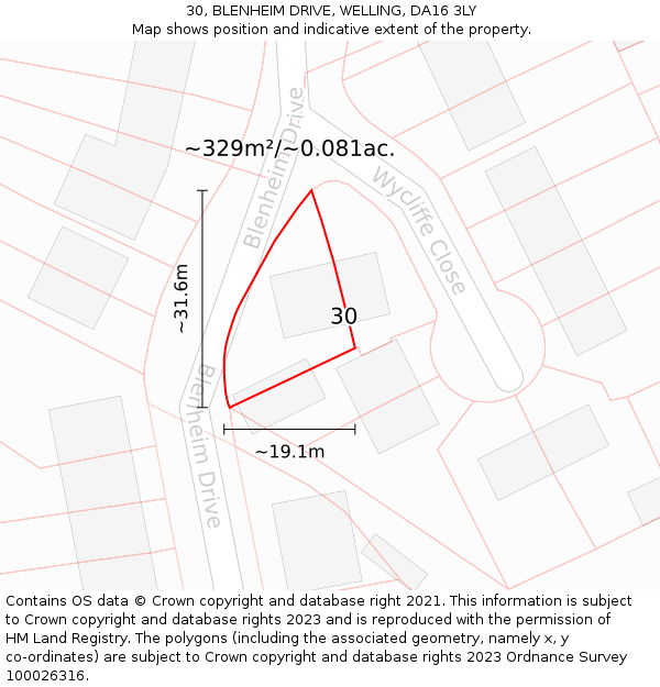 30, BLENHEIM DRIVE, WELLING, DA16 3LY: Plot and title map