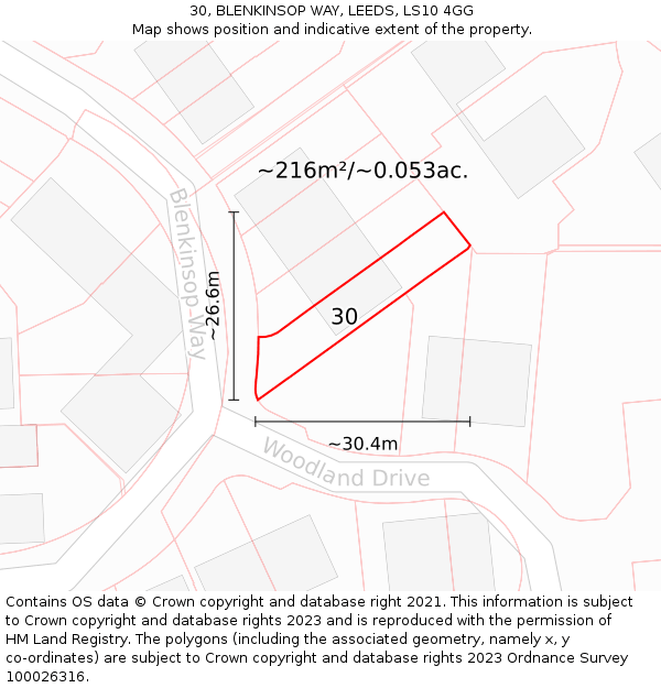 30, BLENKINSOP WAY, LEEDS, LS10 4GG: Plot and title map