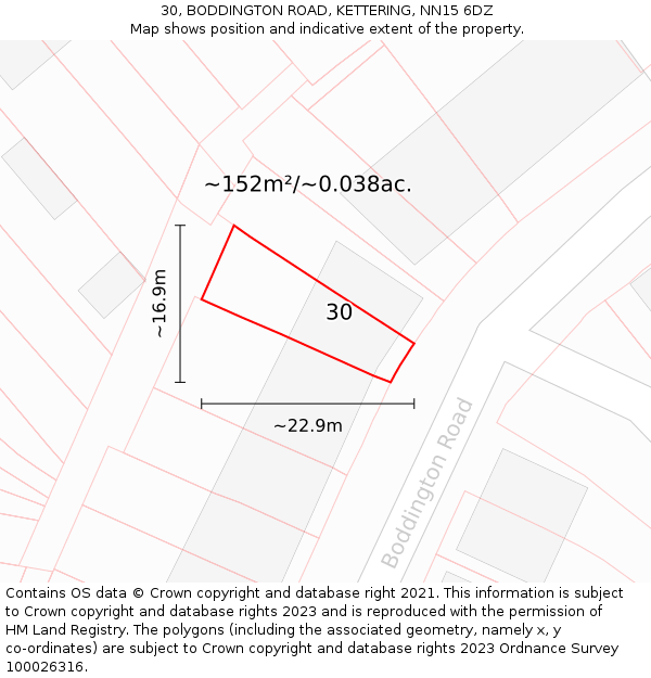 30, BODDINGTON ROAD, KETTERING, NN15 6DZ: Plot and title map