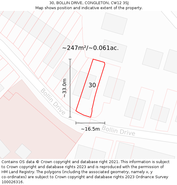 30, BOLLIN DRIVE, CONGLETON, CW12 3SJ: Plot and title map