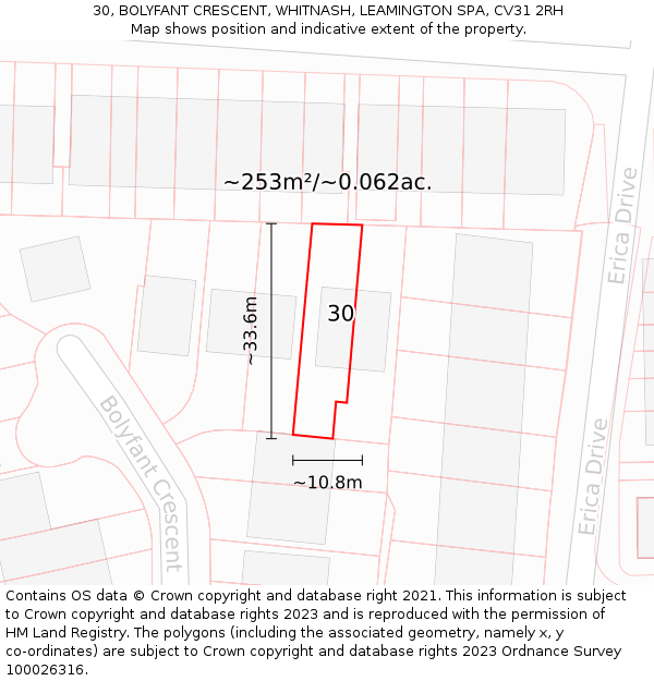 30, BOLYFANT CRESCENT, WHITNASH, LEAMINGTON SPA, CV31 2RH: Plot and title map