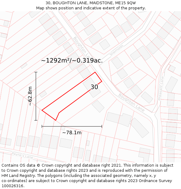 30, BOUGHTON LANE, MAIDSTONE, ME15 9QW: Plot and title map