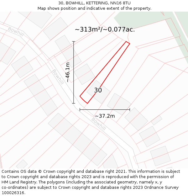30, BOWHILL, KETTERING, NN16 8TU: Plot and title map