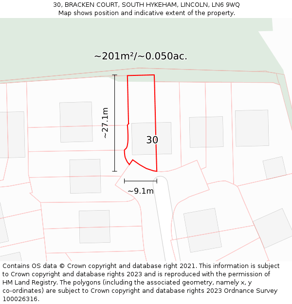 30, BRACKEN COURT, SOUTH HYKEHAM, LINCOLN, LN6 9WQ: Plot and title map