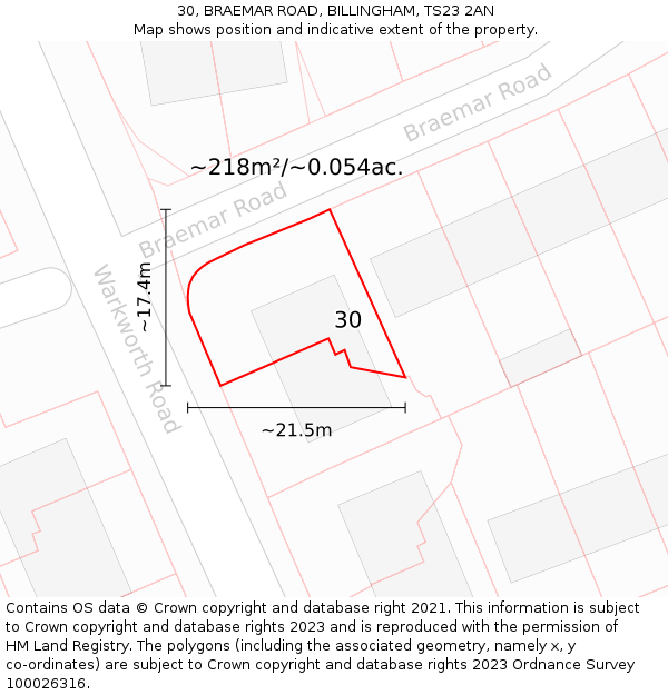 30, BRAEMAR ROAD, BILLINGHAM, TS23 2AN: Plot and title map