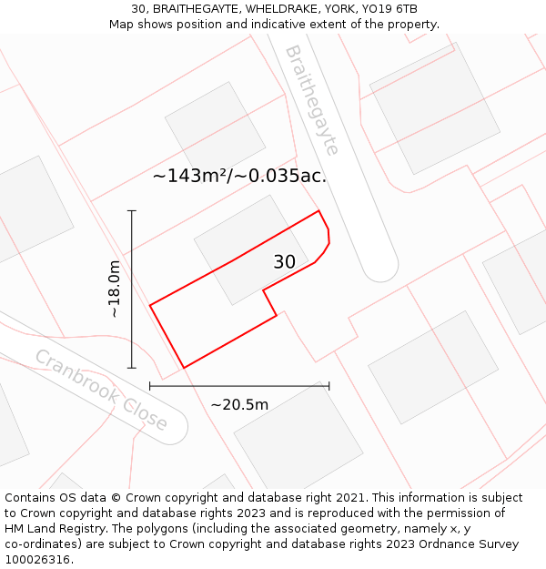 30, BRAITHEGAYTE, WHELDRAKE, YORK, YO19 6TB: Plot and title map