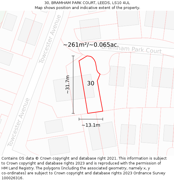 30, BRAMHAM PARK COURT, LEEDS, LS10 4UL: Plot and title map