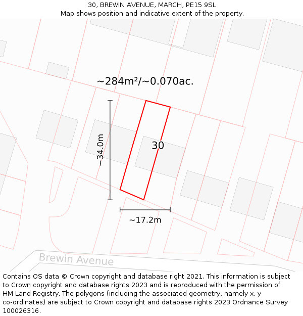 30, BREWIN AVENUE, MARCH, PE15 9SL: Plot and title map