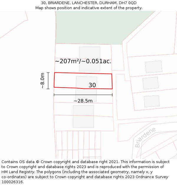 30, BRIARDENE, LANCHESTER, DURHAM, DH7 0QD: Plot and title map