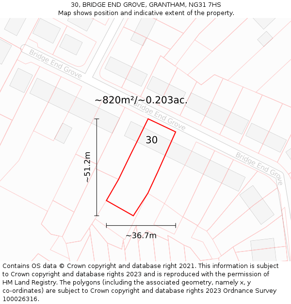 30, BRIDGE END GROVE, GRANTHAM, NG31 7HS: Plot and title map