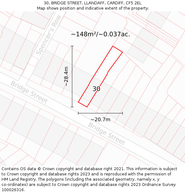 30, BRIDGE STREET, LLANDAFF, CARDIFF, CF5 2EL: Plot and title map