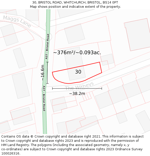 30, BRISTOL ROAD, WHITCHURCH, BRISTOL, BS14 0PT: Plot and title map