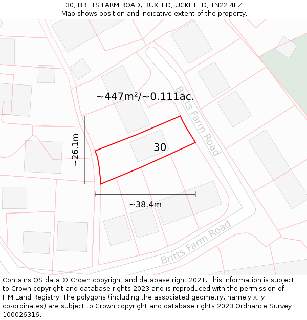 30, BRITTS FARM ROAD, BUXTED, UCKFIELD, TN22 4LZ: Plot and title map