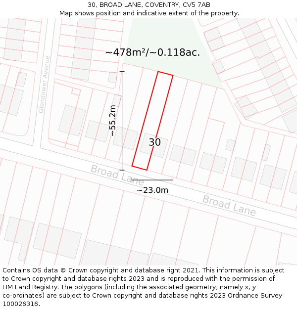 30, BROAD LANE, COVENTRY, CV5 7AB: Plot and title map