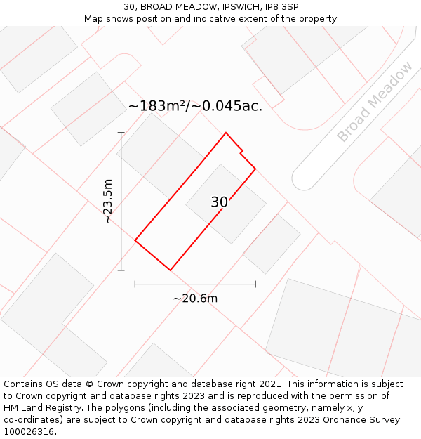 30, BROAD MEADOW, IPSWICH, IP8 3SP: Plot and title map