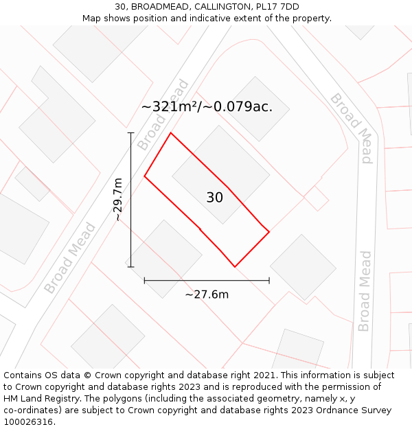 30, BROADMEAD, CALLINGTON, PL17 7DD: Plot and title map