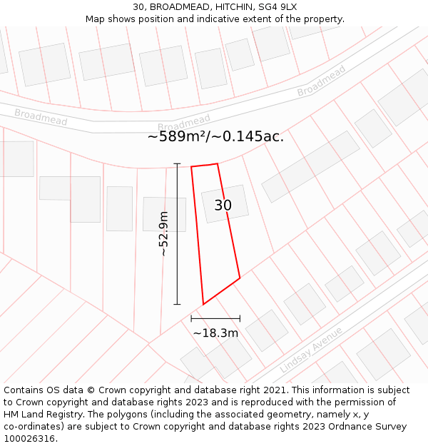 30, BROADMEAD, HITCHIN, SG4 9LX: Plot and title map