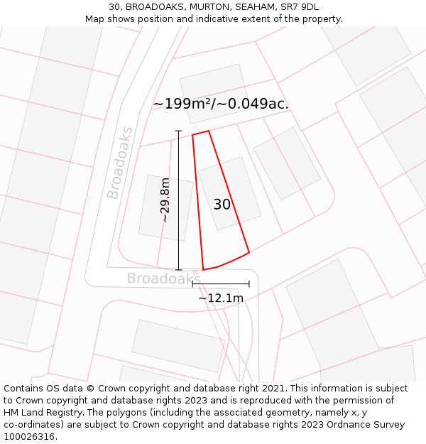 30, BROADOAKS, MURTON, SEAHAM, SR7 9DL: Plot and title map