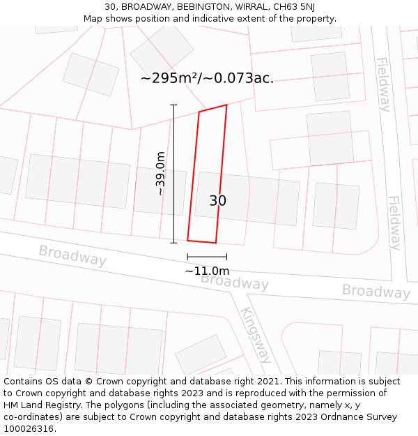 30, BROADWAY, BEBINGTON, WIRRAL, CH63 5NJ: Plot and title map