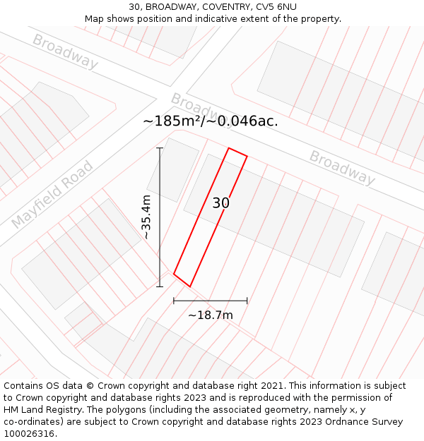 30, BROADWAY, COVENTRY, CV5 6NU: Plot and title map