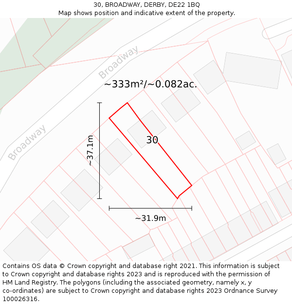 30, BROADWAY, DERBY, DE22 1BQ: Plot and title map