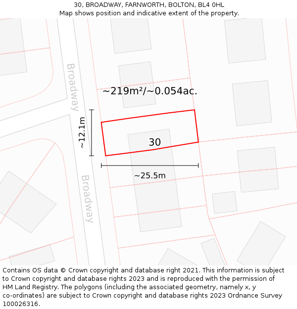 30, BROADWAY, FARNWORTH, BOLTON, BL4 0HL: Plot and title map