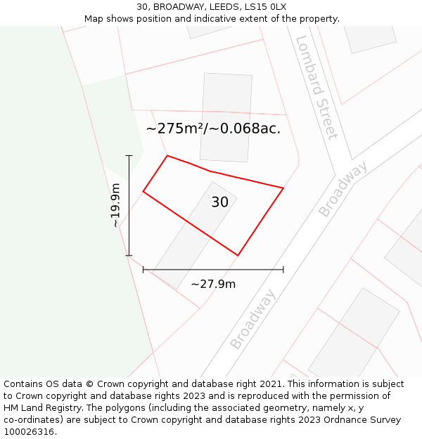 30, BROADWAY, LEEDS, LS15 0LX: Plot and title map