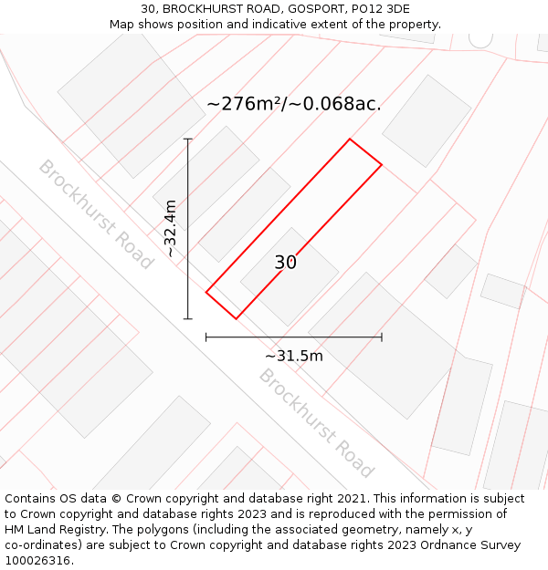 30, BROCKHURST ROAD, GOSPORT, PO12 3DE: Plot and title map
